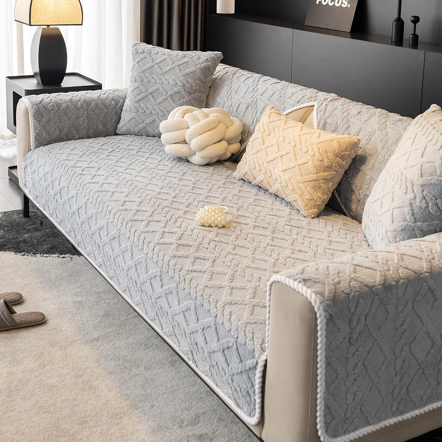 Gemütlicher Sofabezug für 3-Sitzer Sofas Hellgrau