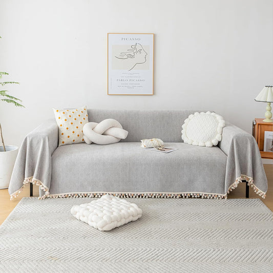Boho Sofabezug für 3-Sitzer Hellgrau