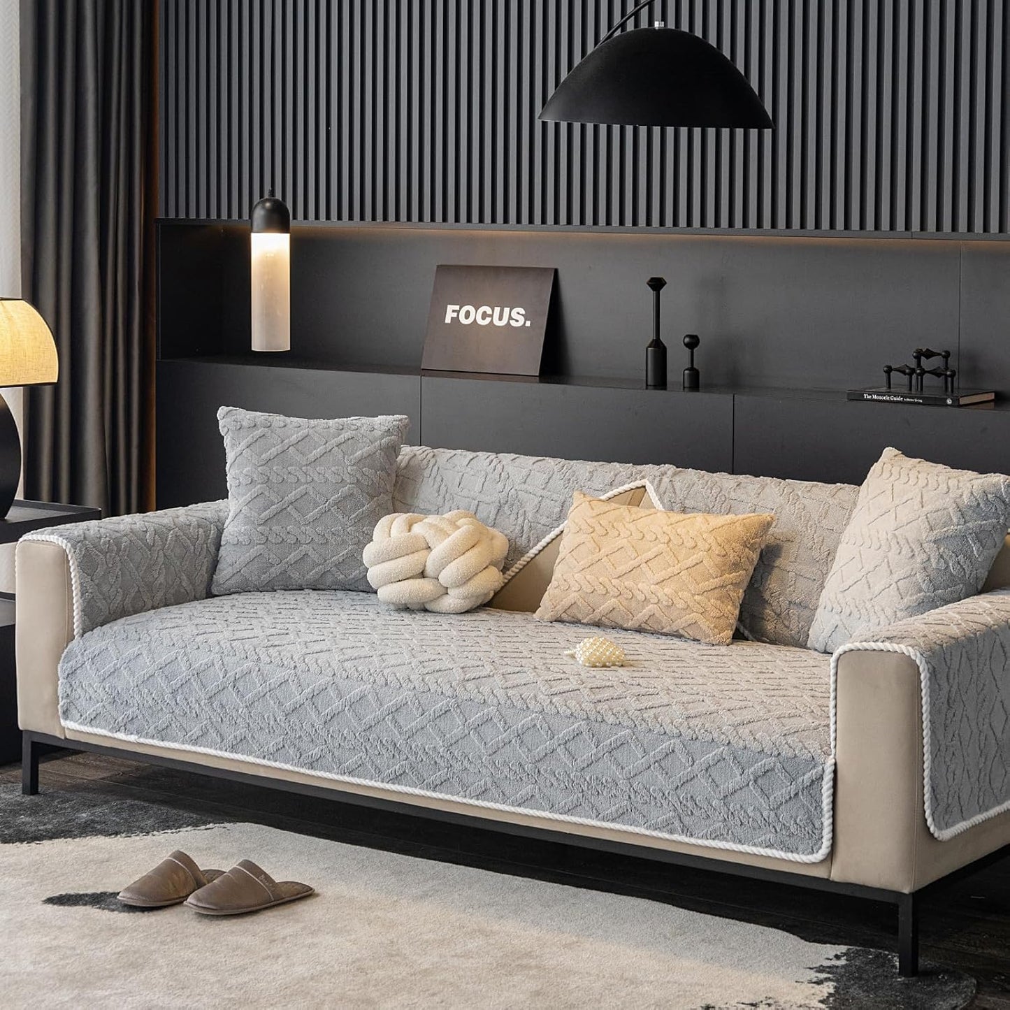 Gemütlicher Sofabezug für 3-Sitzer Sofas Hellgrau